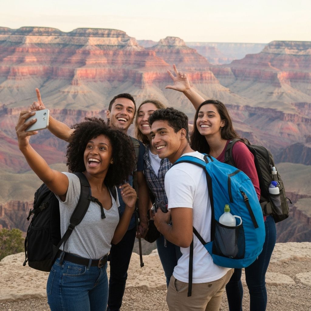 Students exploring American landscape